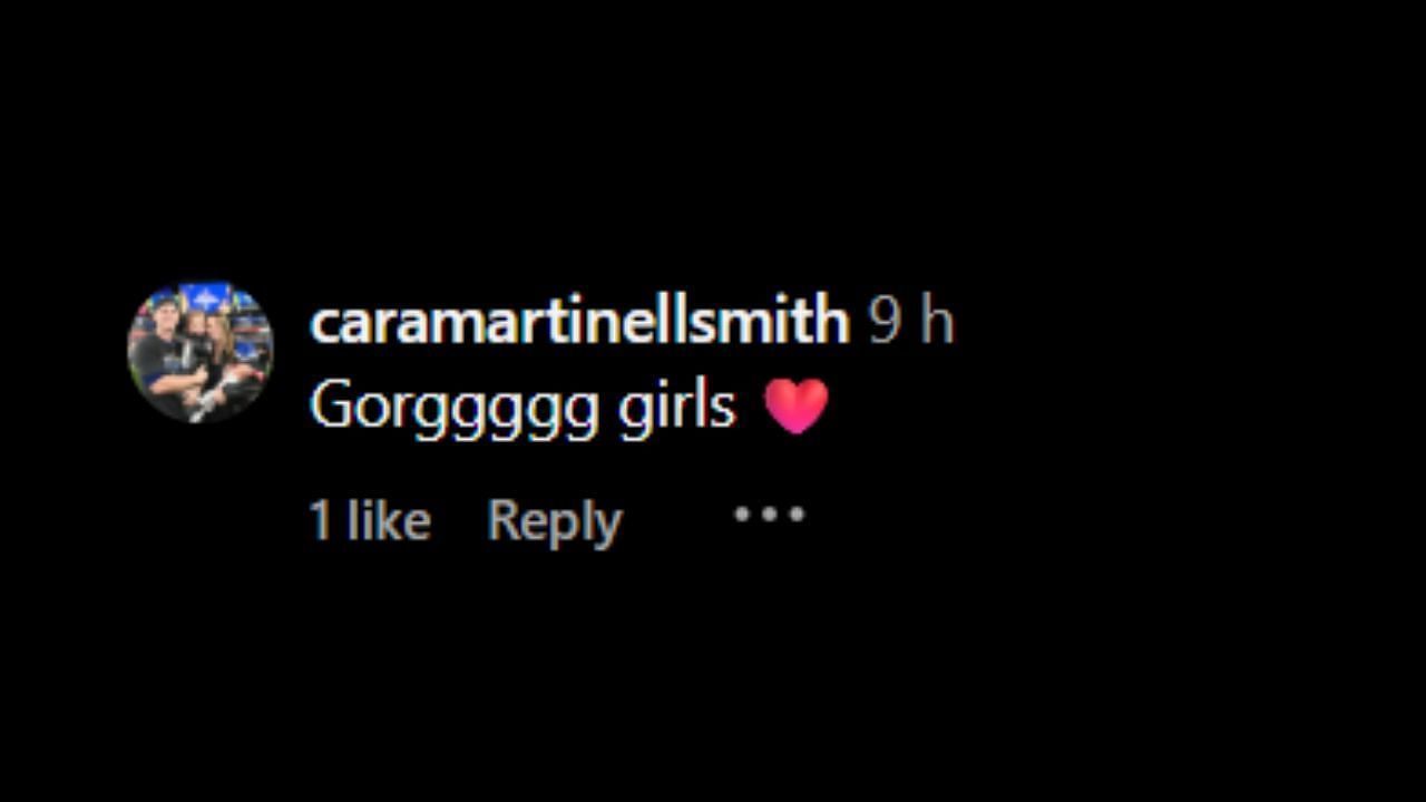 Screenshot of Cara Smith's comment on Chase Bellinger's Instagram post (Image from - Instagram.com/@lilbabycheezus)